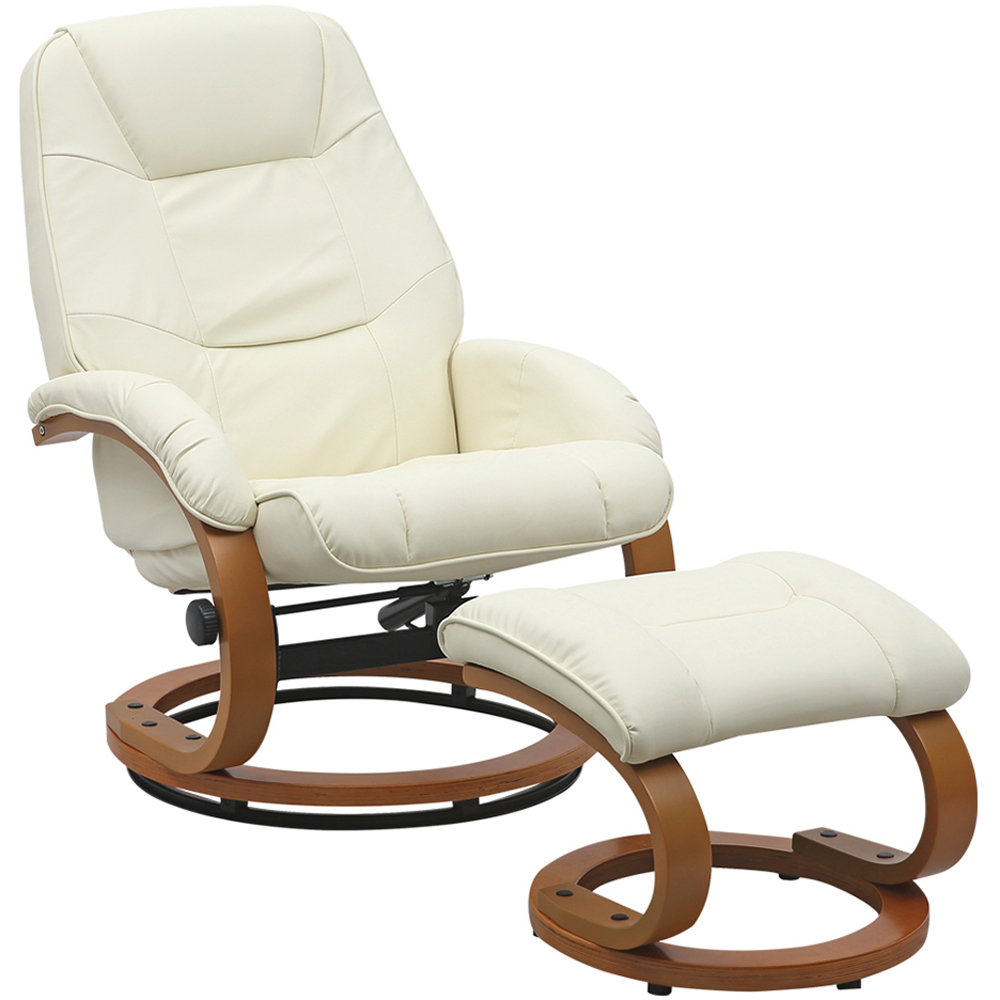 Living and Home Beige Reclining Swivel Office Chair with Footstool Image 2