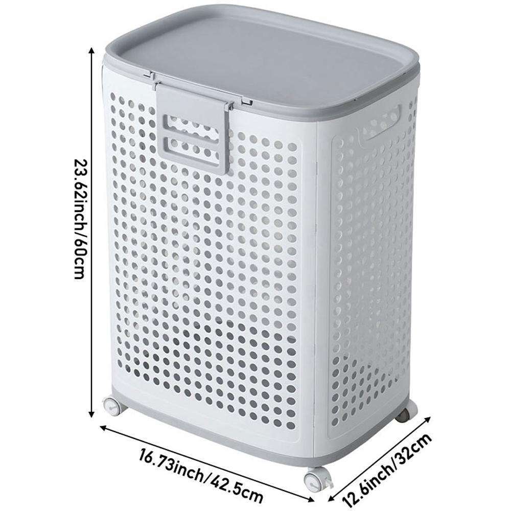 Living and Home White and Grey Laundry Basket with Wheels and Lid Image 8