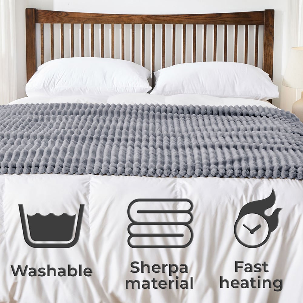 Neo Grey Fleece Electric Blanket with Timer and Heat Settings Image 8