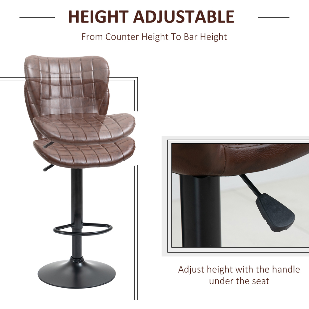 Portland Brown PU Leather Height Adjustable Swivel Bar Stool Set of 2 Image 4