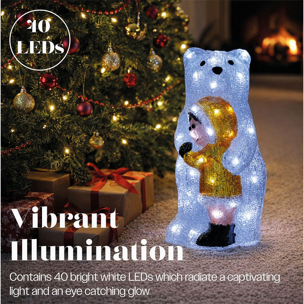 Xmas Haus 40 Bright White LED Acrylic Bear with Kid Christmas Decoration 36cm Image 5