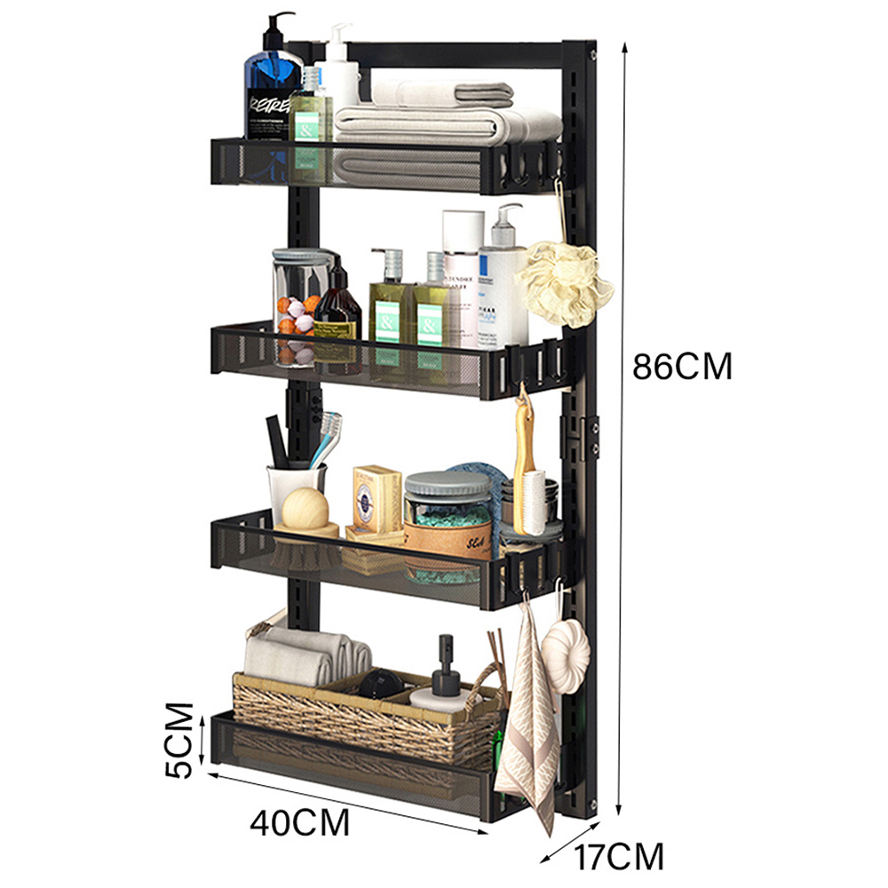 Living and Home Black 4 Tier Over the Door Shower Caddy Shelf Image 4