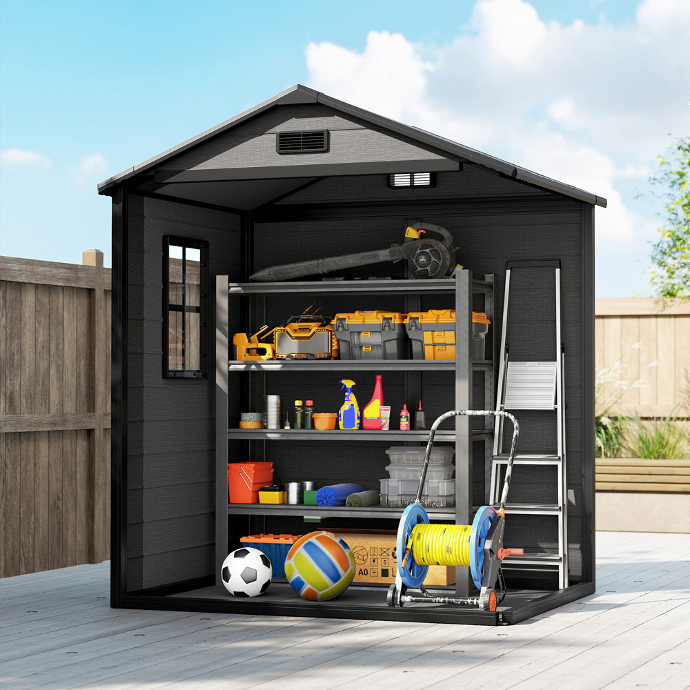 Outsunny 6 x 4.5ft Grey Apex Garden Tool Shed Image 4