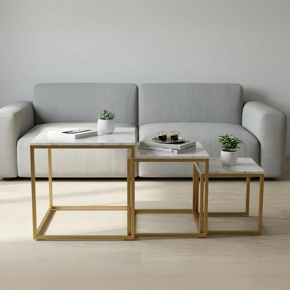 Alivio White Industrial Nest of Tables Set of 3 Image 5