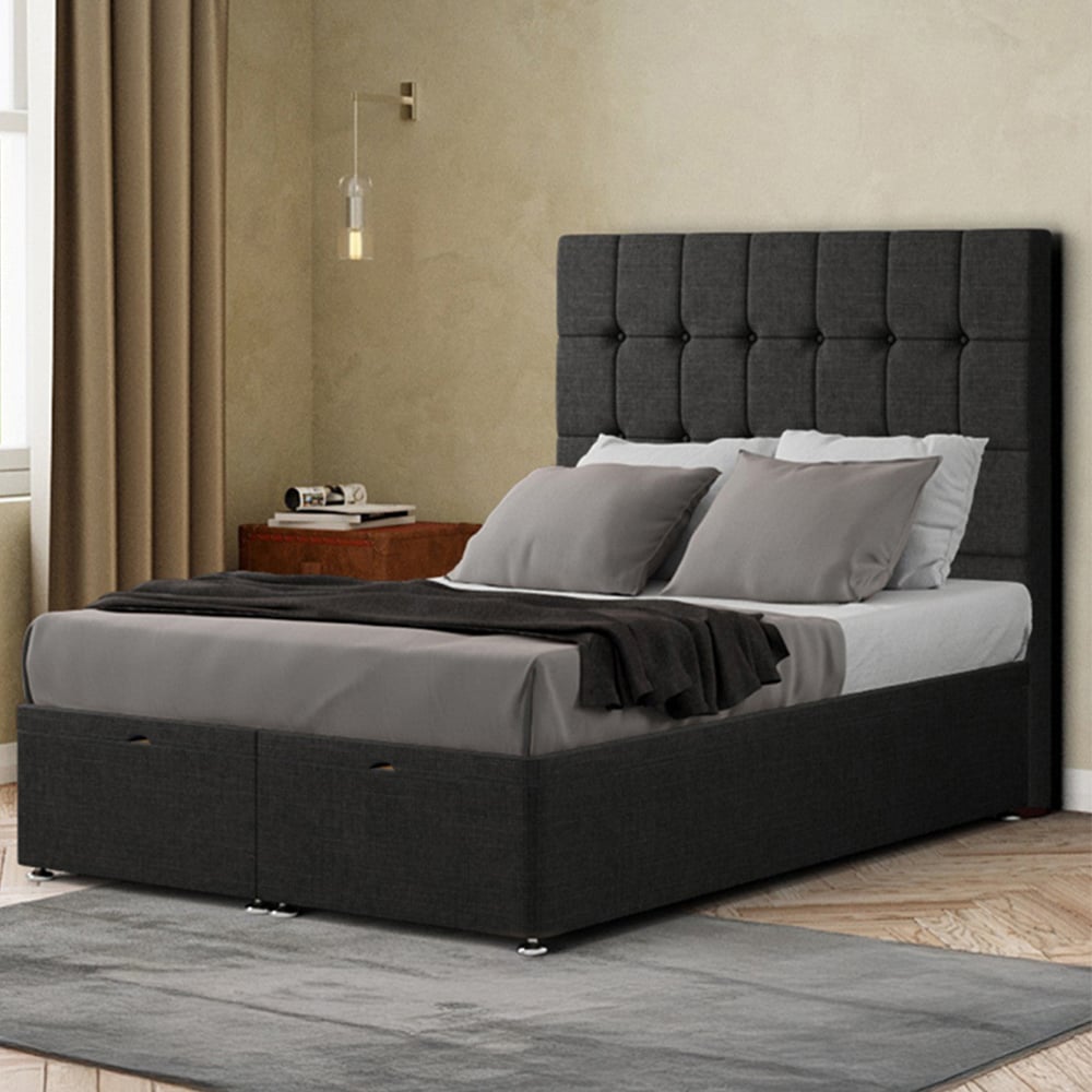 Portland Venezia Single Black Linen Ottoman Bed with Headboard Image 1