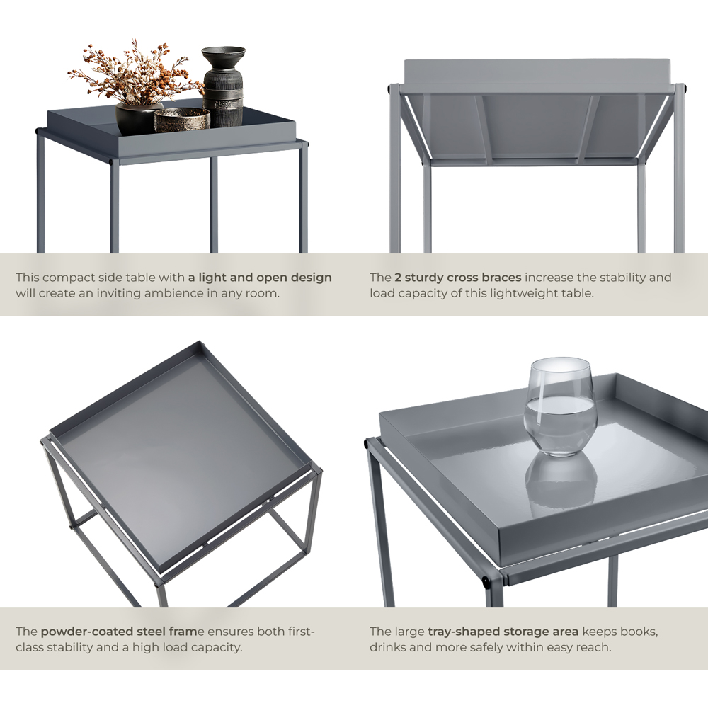 tectake Cambridge Single Shelf Dark Grey Bedside Table Image 5