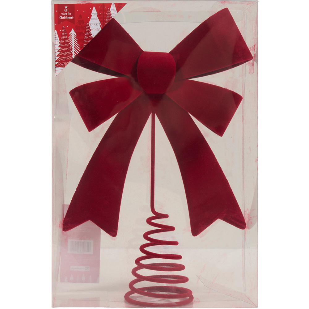 Flocked Bow Tree Topper Red Image 2