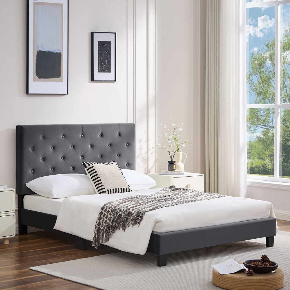 Furniture One King Size Green Upholstered Bed Frame with Adjustable Tufted Headboard Image 3