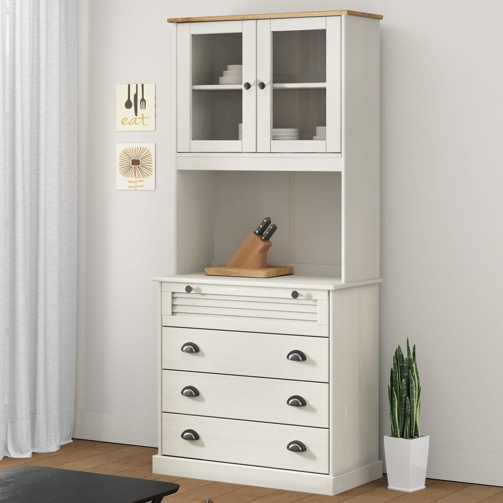 vidaXL Vigo 2 Glass Door 4 Drawer White Highboard Image 1