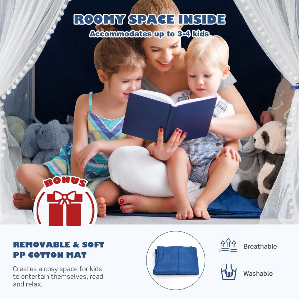 Costway Blue Kids Play Tent with Washable Mat and Window Image 6