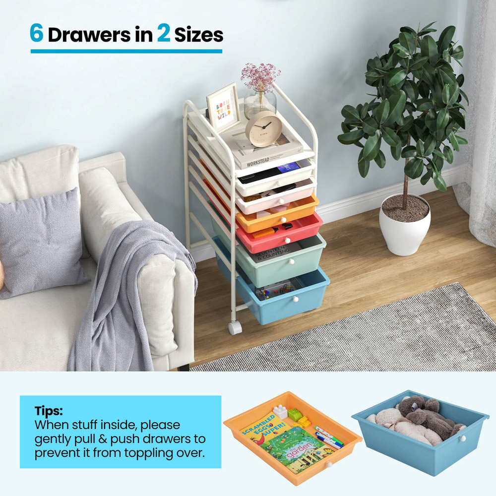 Costway 6 Drawer Colourful Storage Trolley Image 4