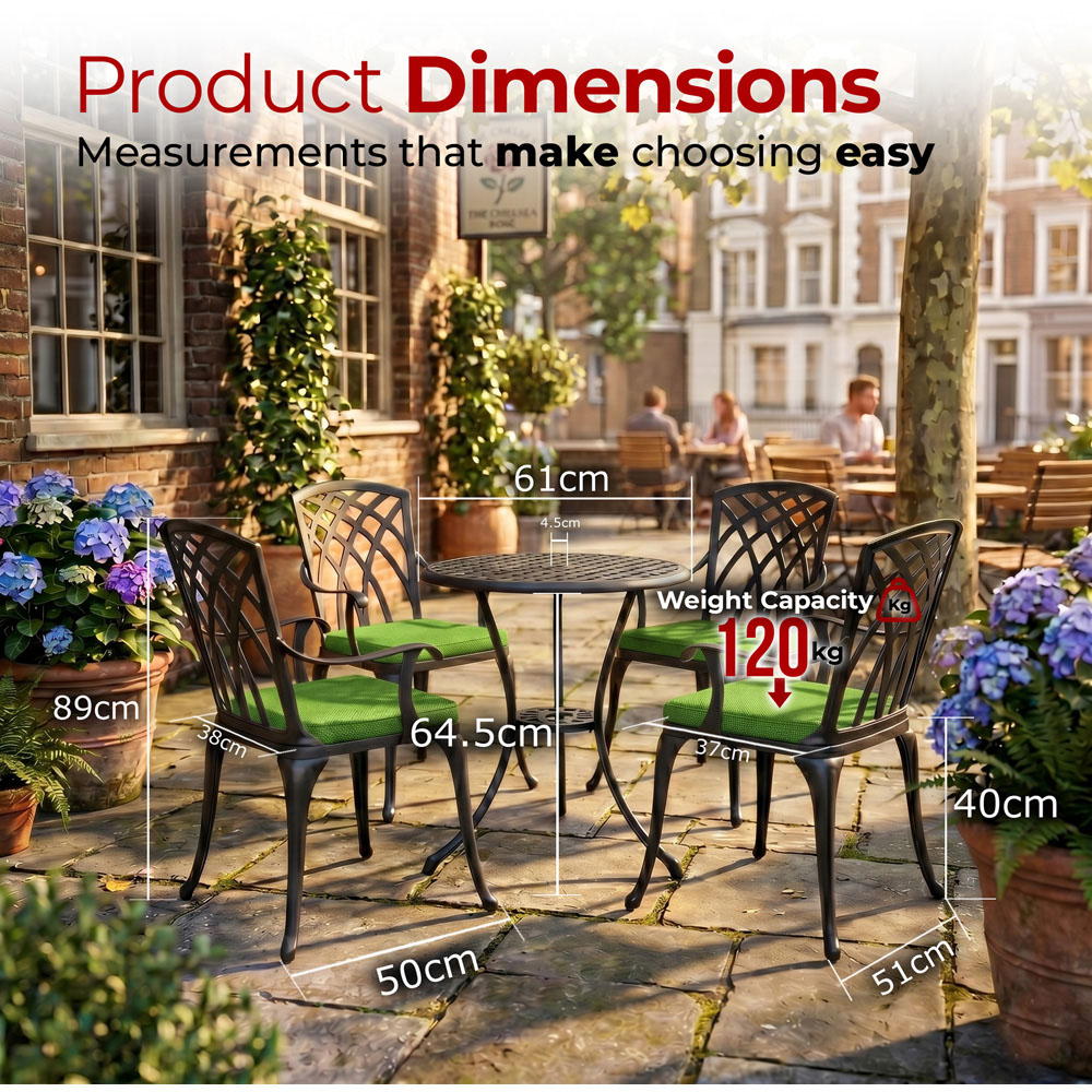 Centurion Oshowa 4 Seater Black and Green Cast Aluminium Garden Bistro Set with Cushions Image 9