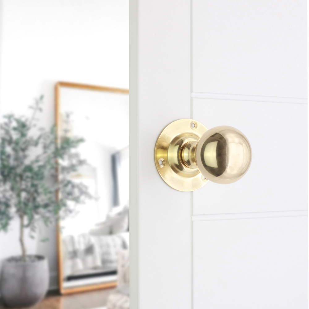 Spira Brass Polished Brass Ball Mortice Door Knob 2 Pack Image 2