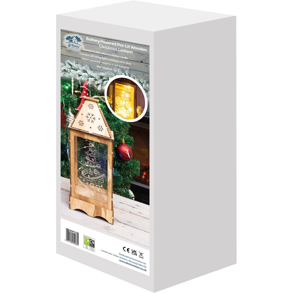 St Helens Rustic Wooden Christmas Lantern with Perspex Panel Image 7