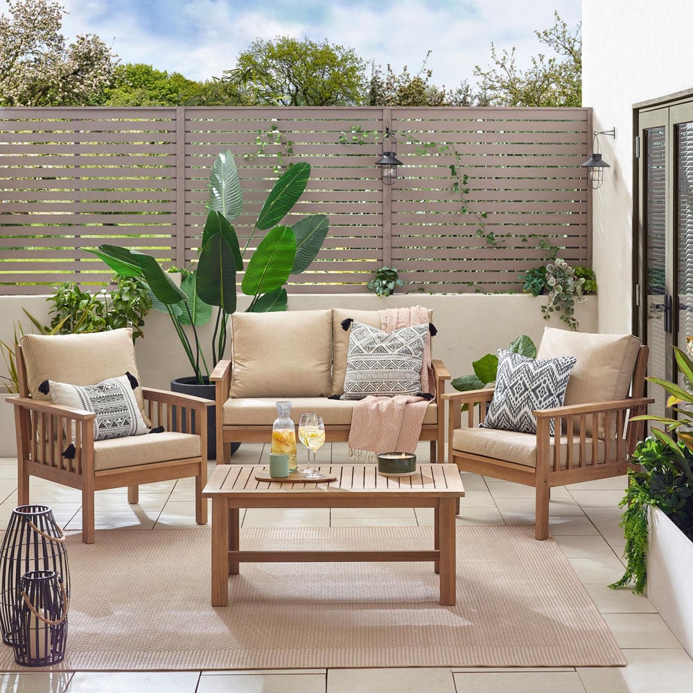 Furniturebox Malaga 4 Seater Natural Acacia Wood Outdoor Sofa Set Image 6