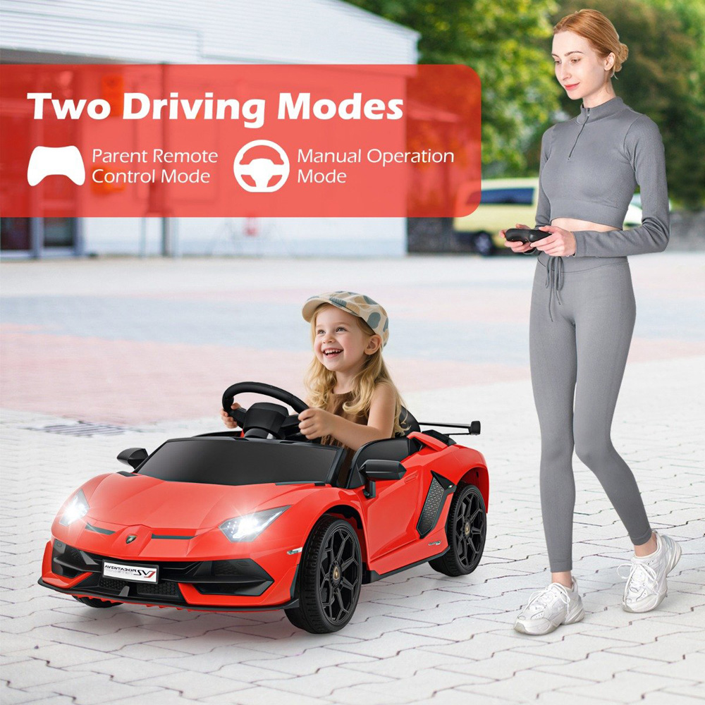 Costway Kids Red Licensed Lamborghini Ride On Car with Remote Control and LED Headlight 12V Image 3