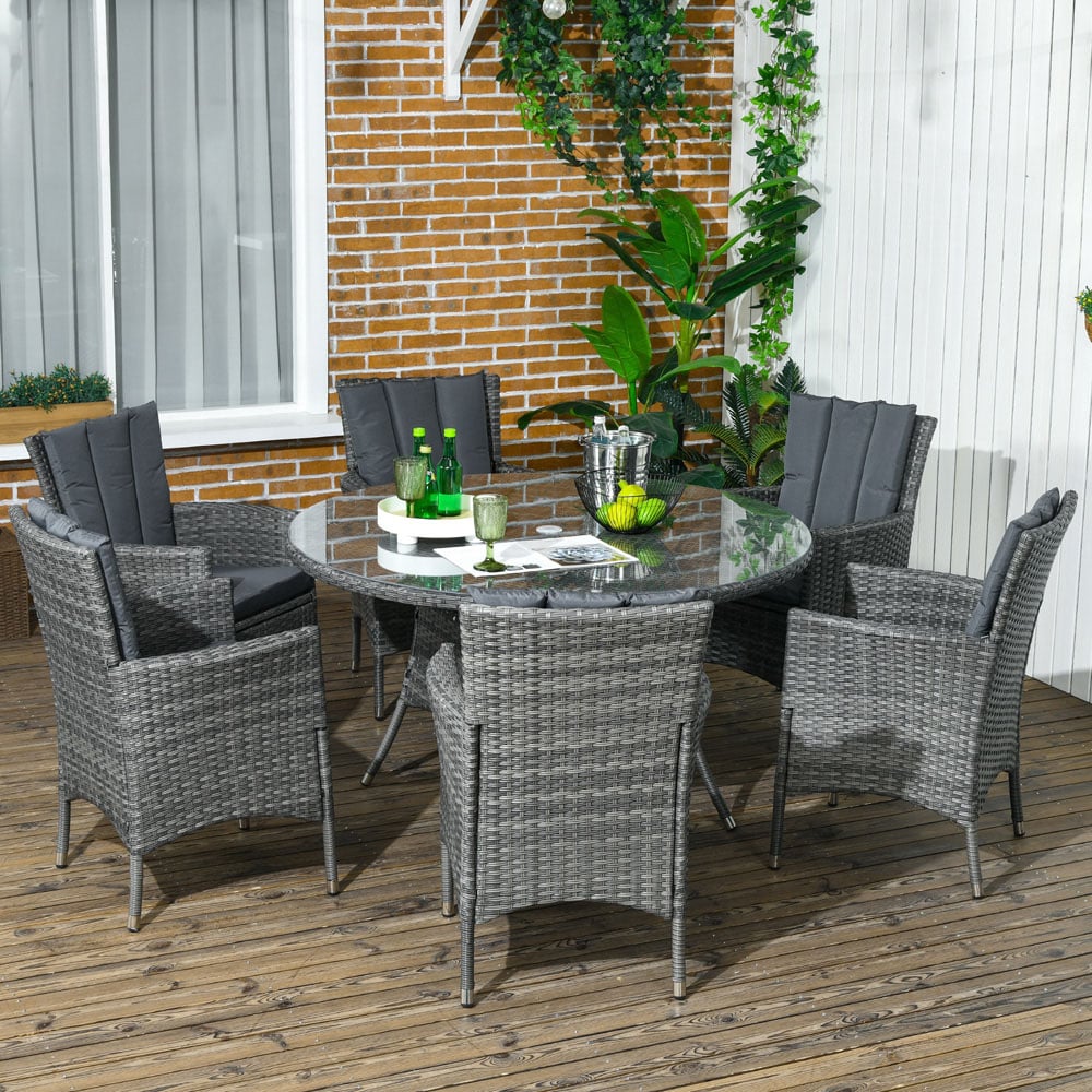 Outsunny 6 Seater PE Rattan Round Dining Set Image 1