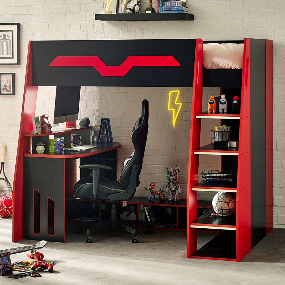 Julian Bowen Eagle Single Black and Red Gaming High Sleeper Bed Image 1