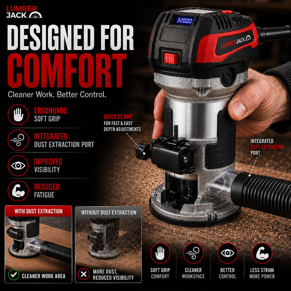 Lumberjack TR710DS 230V Red 6 Variable Speed Trim Router Image 6