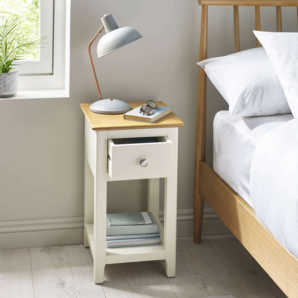 Julian Bowen Somerset Single Drawer Single Shelf White and Oak Compact Bedside Table Image 8