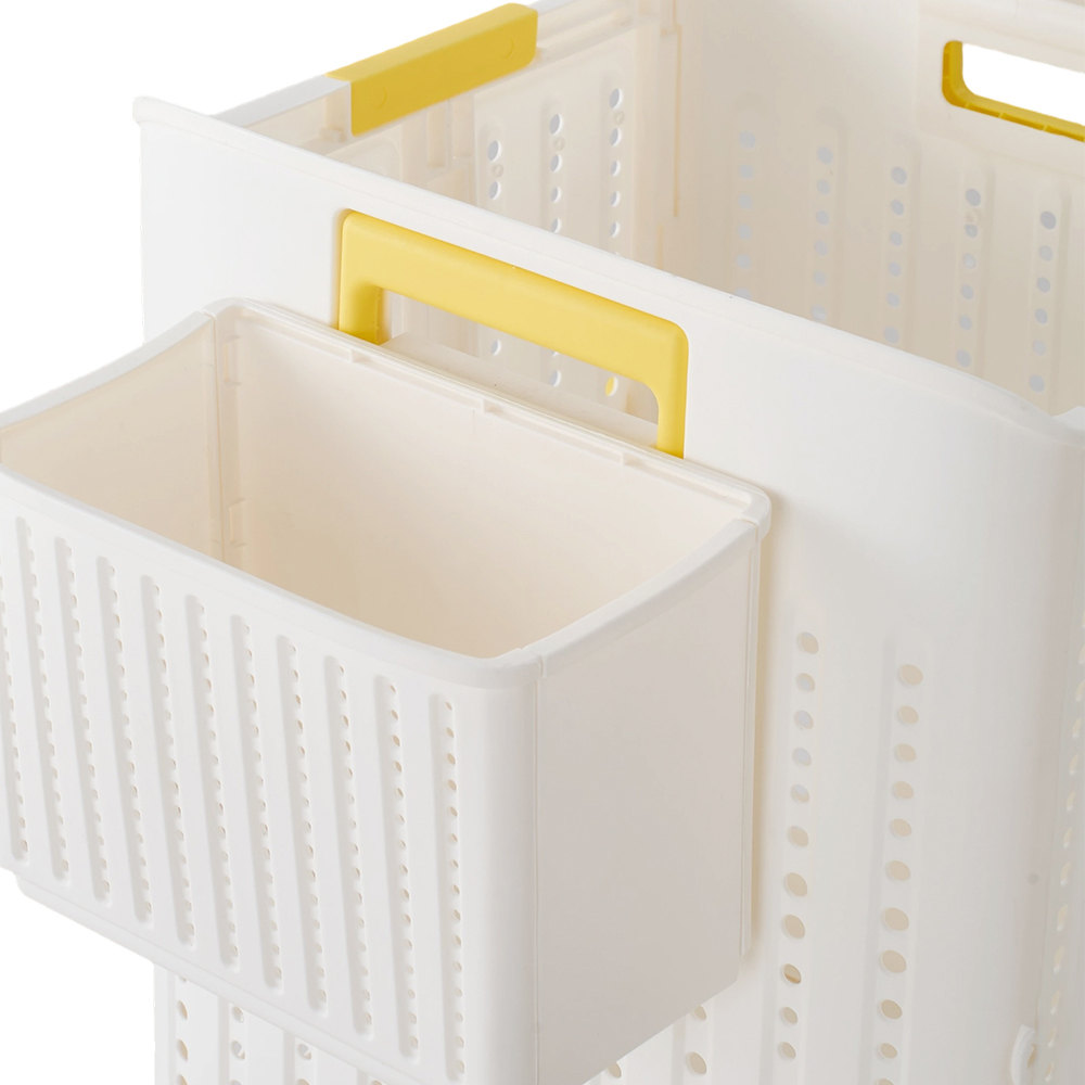 Living and Home Medium White Foldable Laundry Basket with Hanging Basket and Castors Image 6