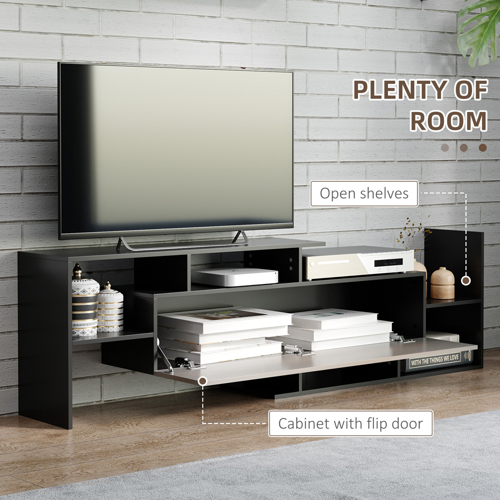 Portland Single Door Black and Brown TV Cabinet with Wall Shelf Image 5