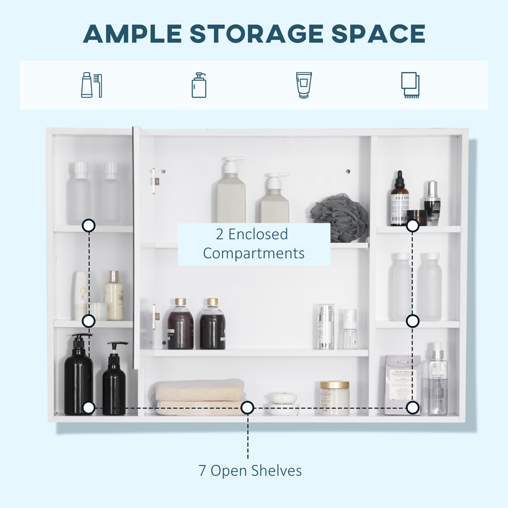 Kleankin 7 Shelf White Wall Mounted Bathroom Cabinet Image 4