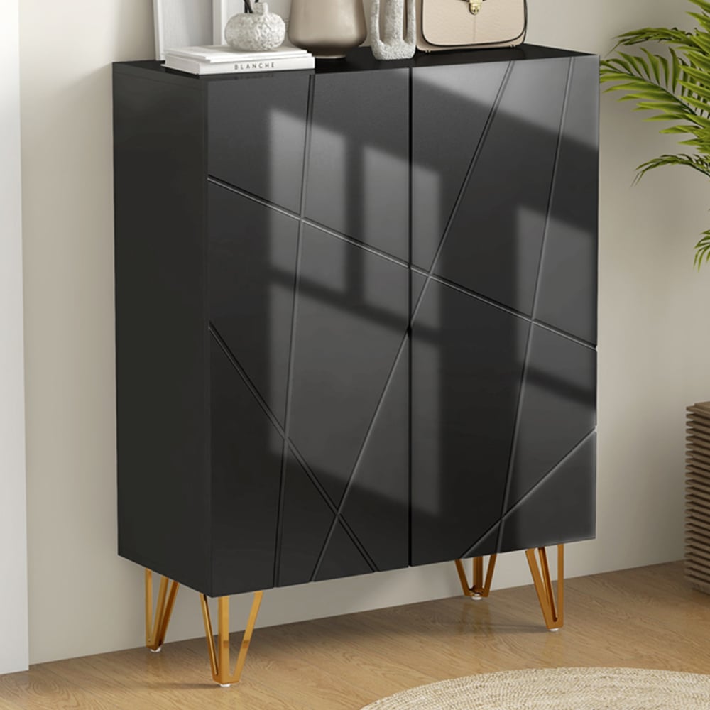 HOMCOM 2 Door Black Shoe Soft Close Storage Cabinet Image 1