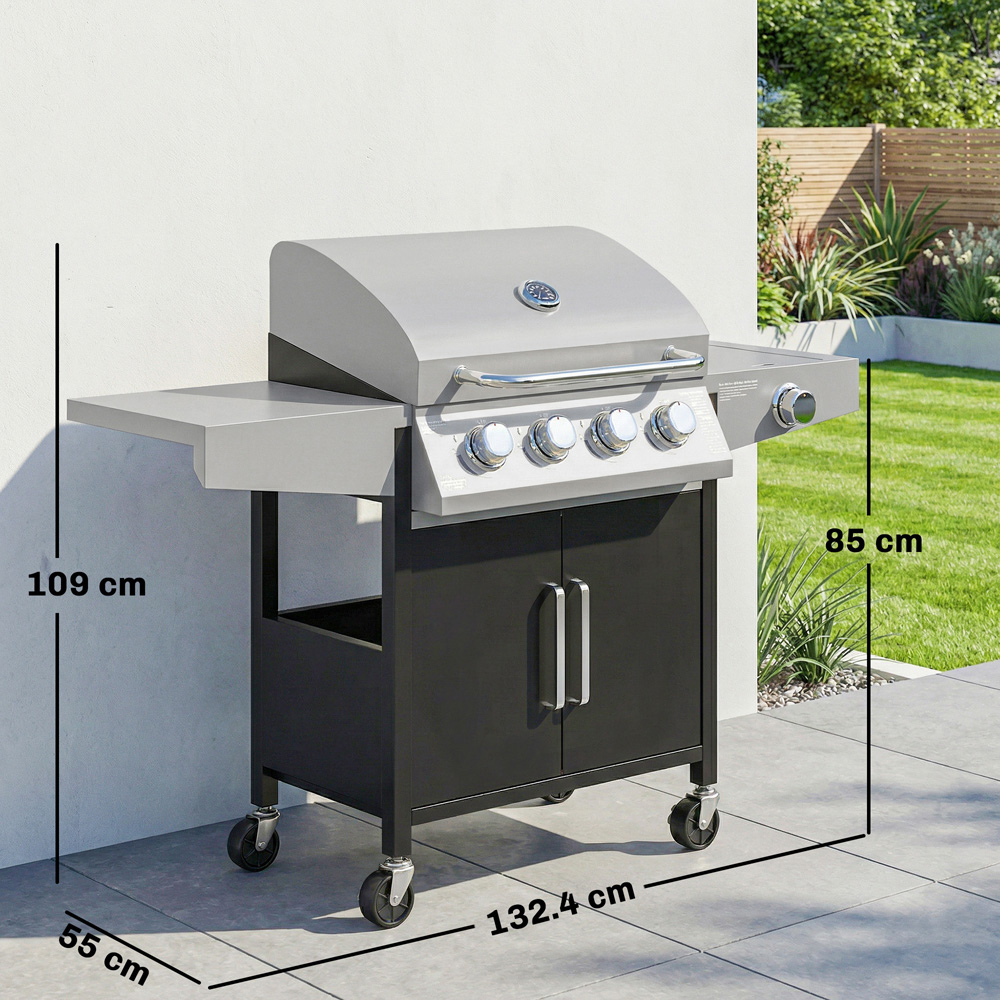Outsunny Silver and Black 4+1 Burner Gas BBQ Grill with Side Burner Image 9