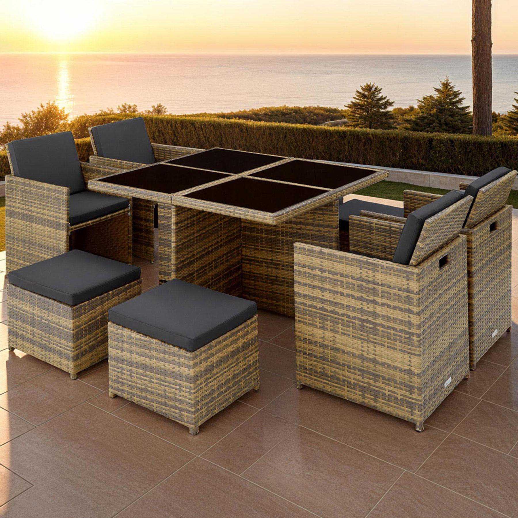 tectake Manhattan 8 Seater Rattan Garden Dining Set Natural Image 1