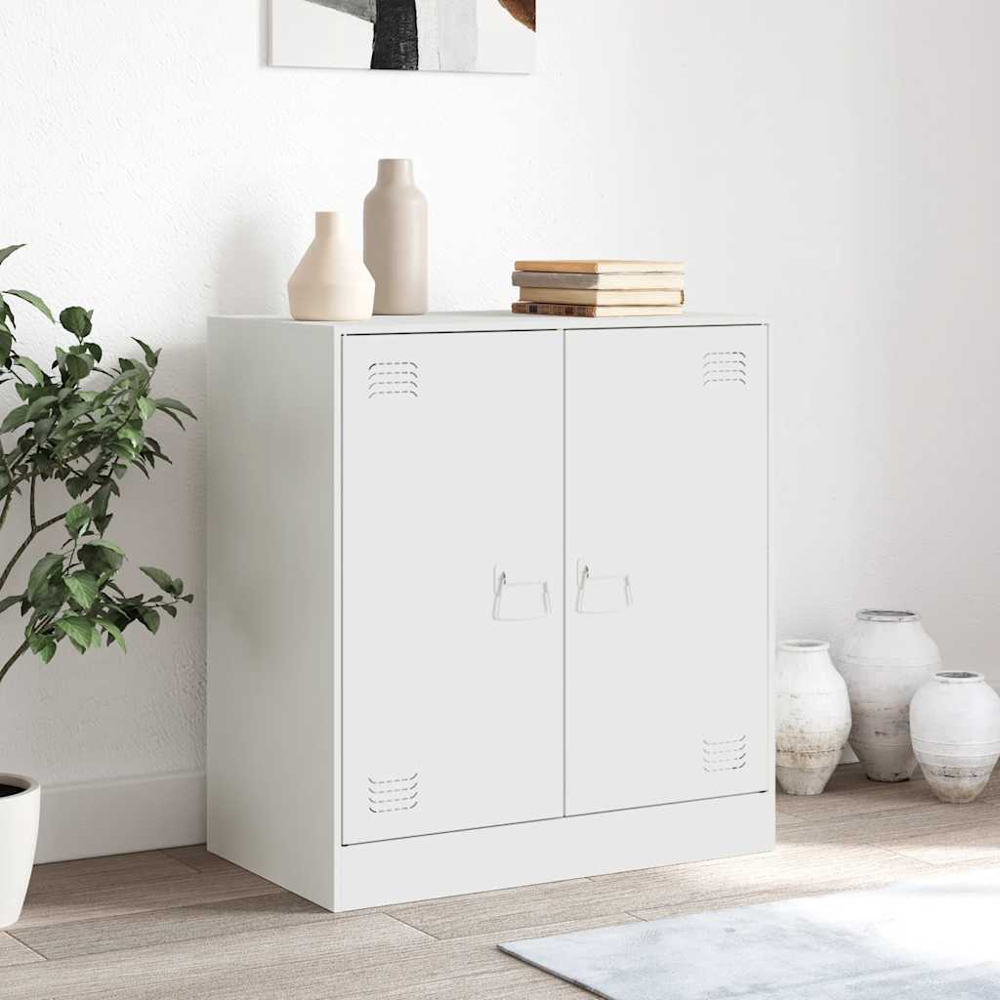 vidaXL 2 Door Steel White Sideboard Image 9