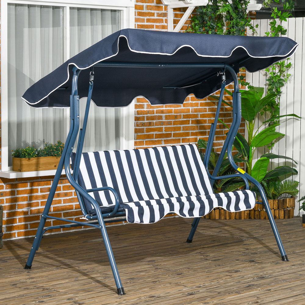 Outsunny 3 Seater Blue Swing Chair with Canopy Image 1