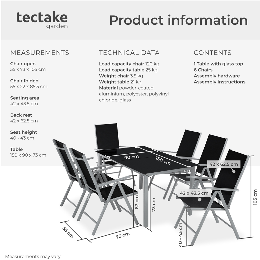 tectake 6 Seater Silver Garden Table and Chairs Set Image 9