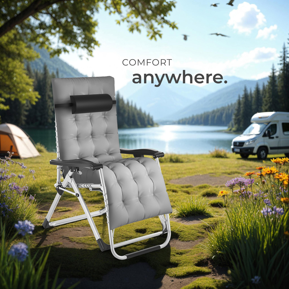 tectake Cloud Set of 2 Light Grey Zero Gravity Foldable Sun Lounger Image 8