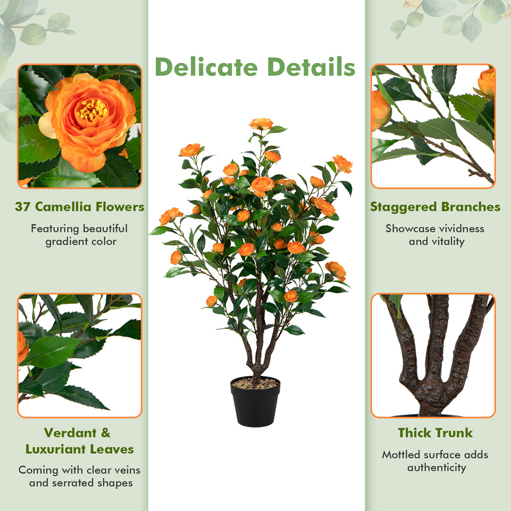 Costway Camellia Artificial Plant in Pot with 37 Flowers Image 3