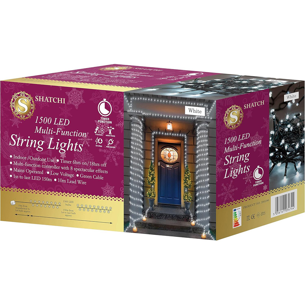Shatchi 1500 Cool White LED Multifunction Outdoor String Fairy Light 150m Image 2
