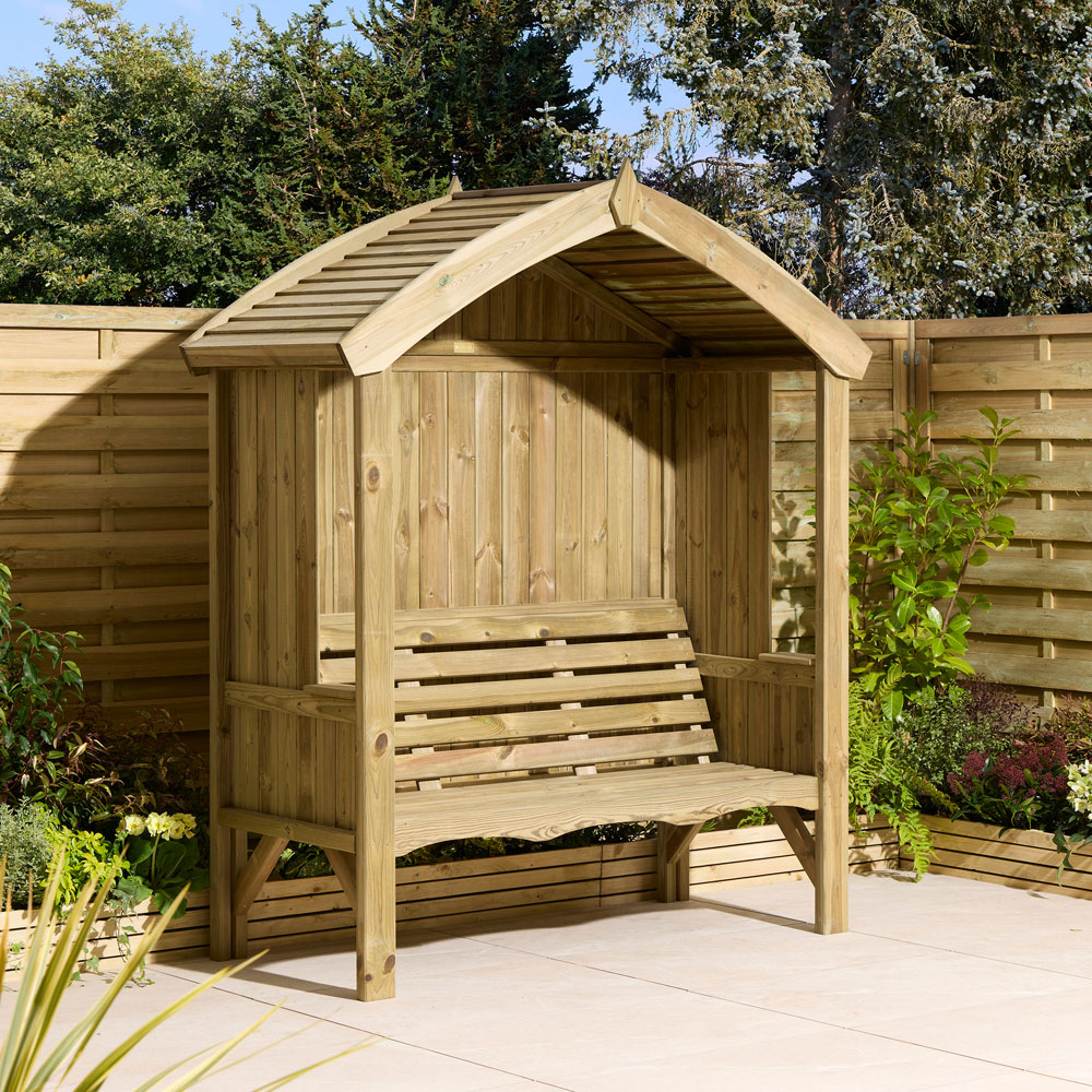 Rowlinson Harrogate 3 Seater 7 x 6 x 3ft Natural Wooden Arbour Image 5