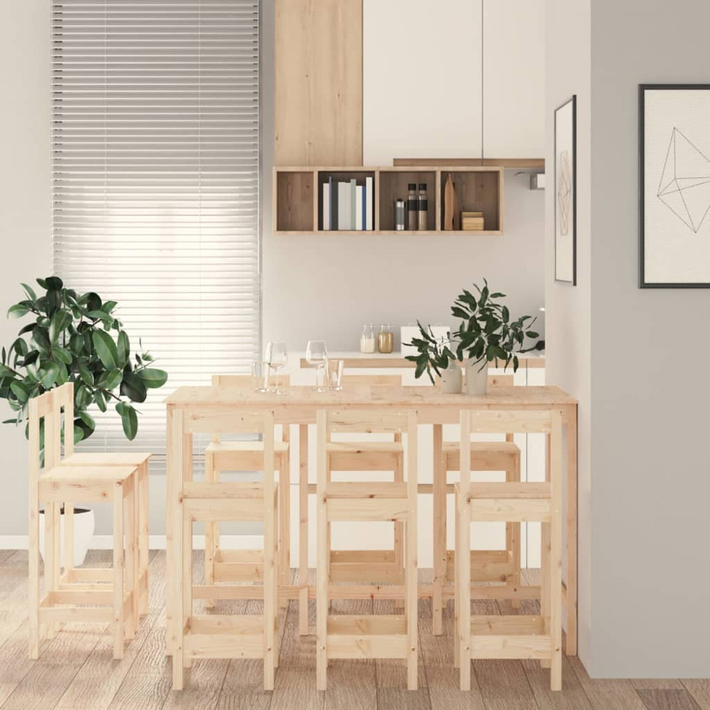 vidaXL 8 Seater Natural Solid Pine Wood Bar Table Set Image 8
