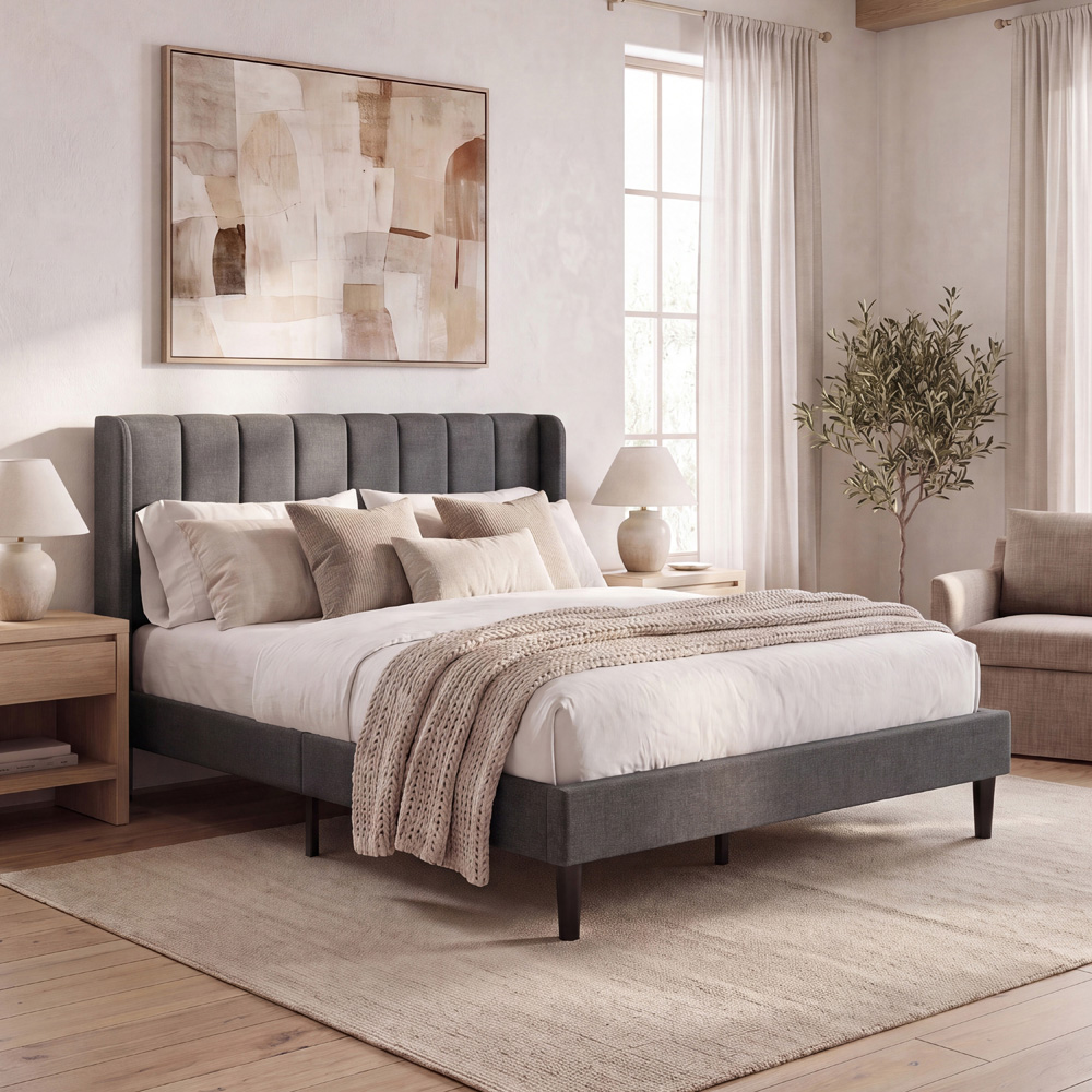 VIDA DESIGNS Vianna King Size Dark Grey Linen Fabric Bed with Memory Foam Bonnell Spring Mattress Image 8