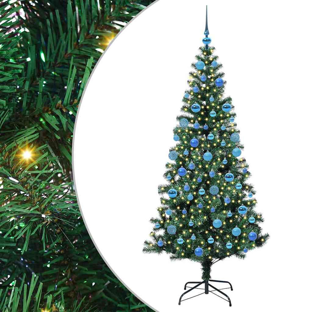 vidaXL Pre-Lit Blue Baubles Green Artificial Christmas Tree 6ft Image 2