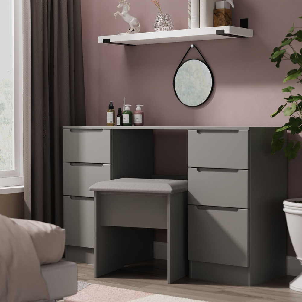 Crowndale Milan 6 Drawer Dusk Grey Kneehole Desk Ready Assembled Image 7