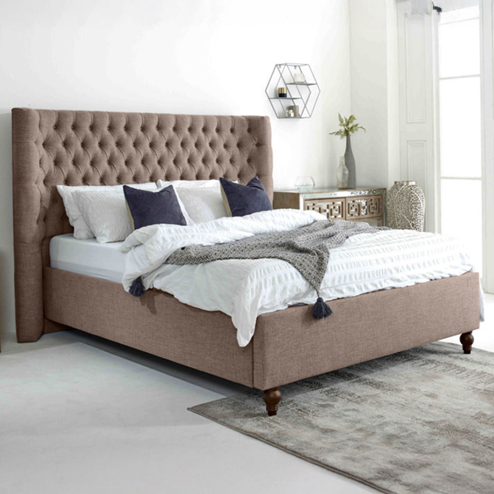Eleganza Dinah King Size Mineral Grampian Fabric Bed Frame with Winged Headboard Image 1