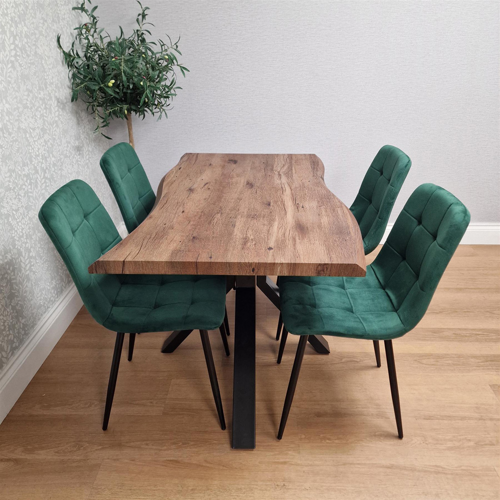 Kosy Koala 4 Seater Wooden Effect Velvet Dining Set Green Image 3