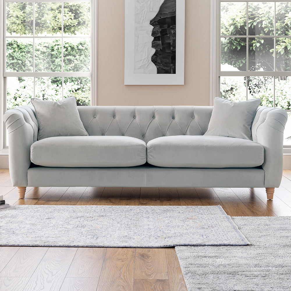 3 Seater Chalk Velvet Large Sofa Image 1