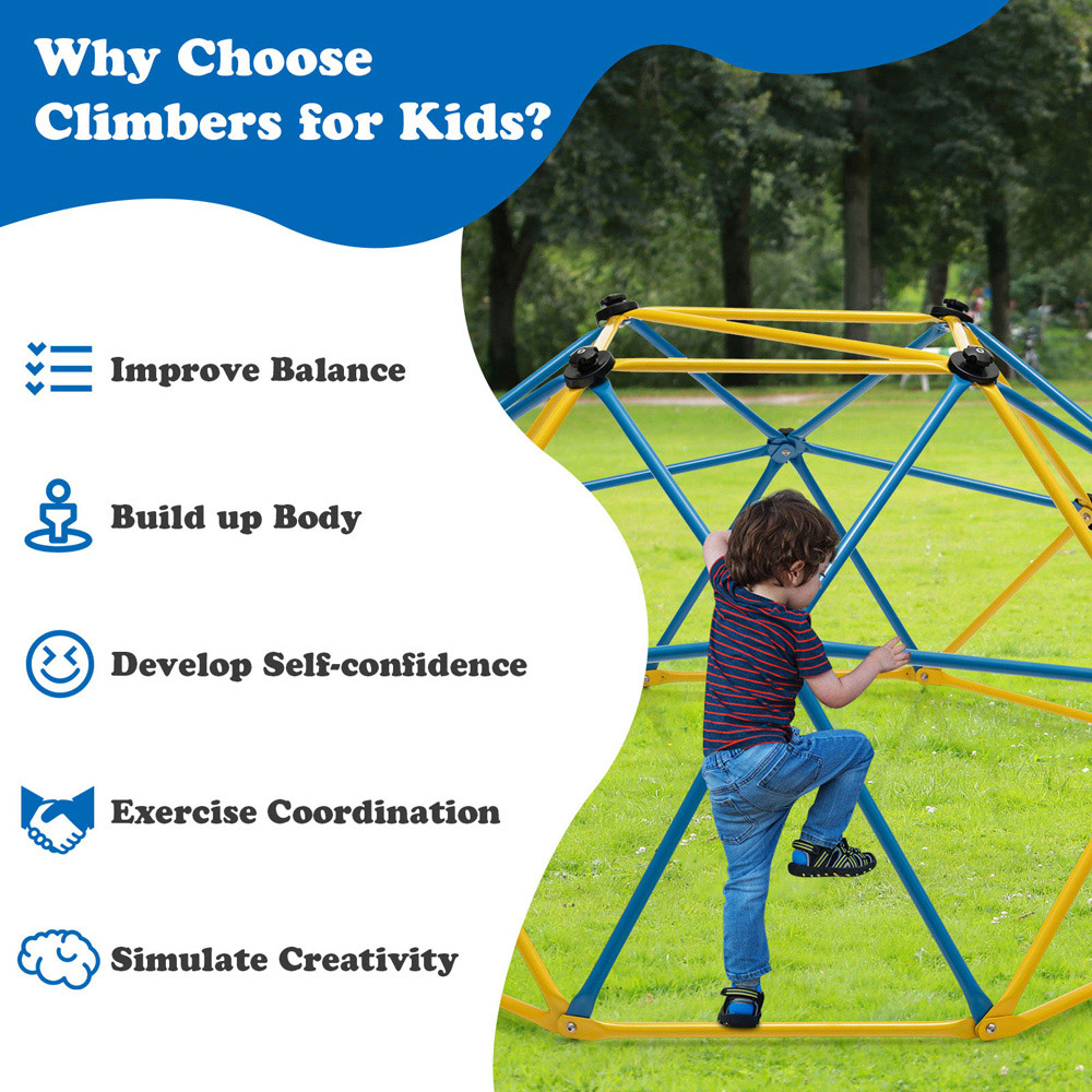 Costway Kids Yellow and Blue Geometric Dome Climber 6ft Image 6