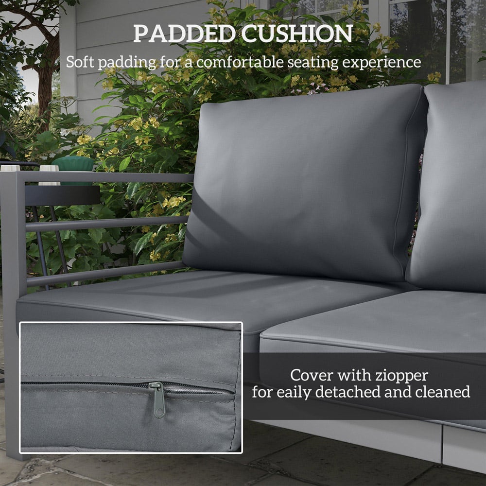 Outsunny 3 Seater Grey Aluminium Garden Bench with Cushions Image 5