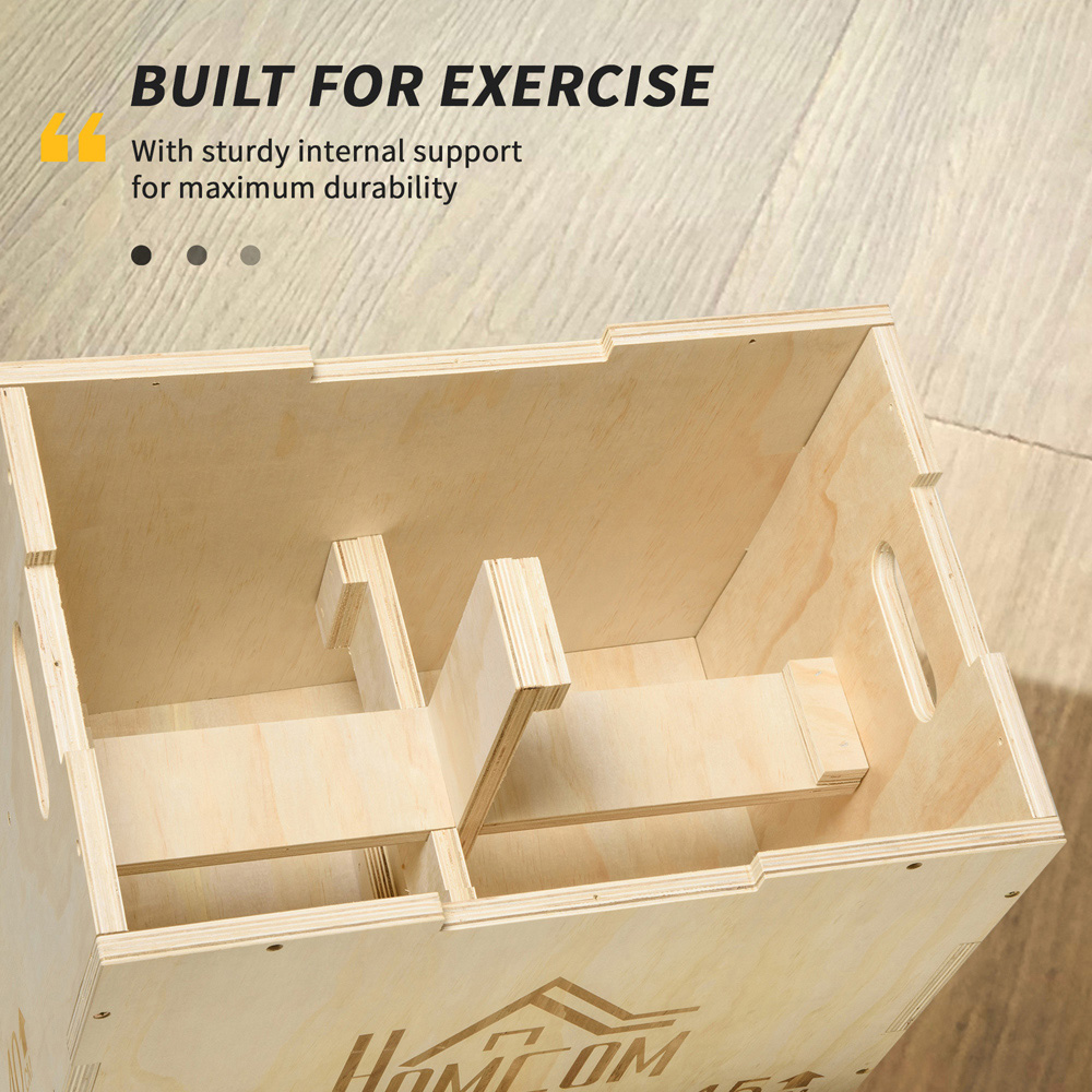 HOMCOM 3-in-1 Natural Wooden Height Adjustable Plyo Box Image 6