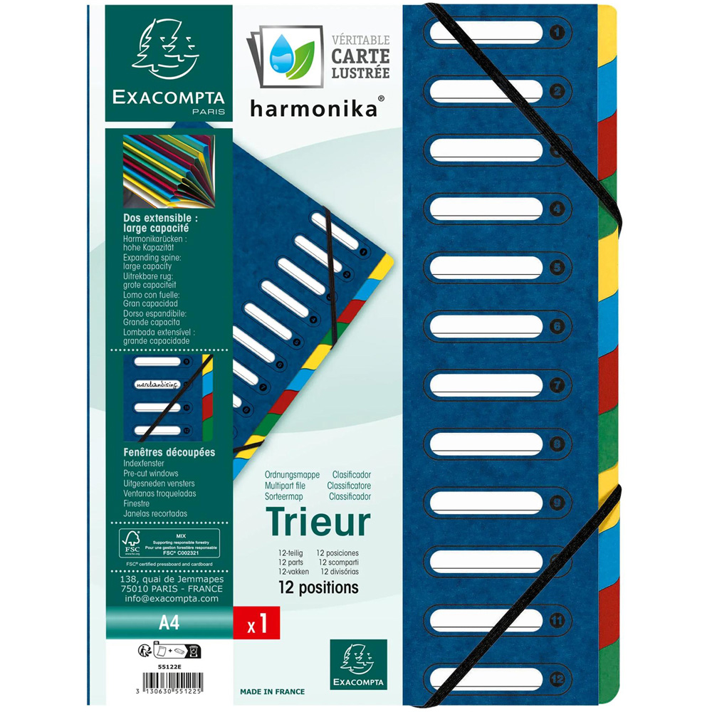 Exacompta Harmonika 12 Sections Blue A4 Multi Part File 6 Pack Image 6