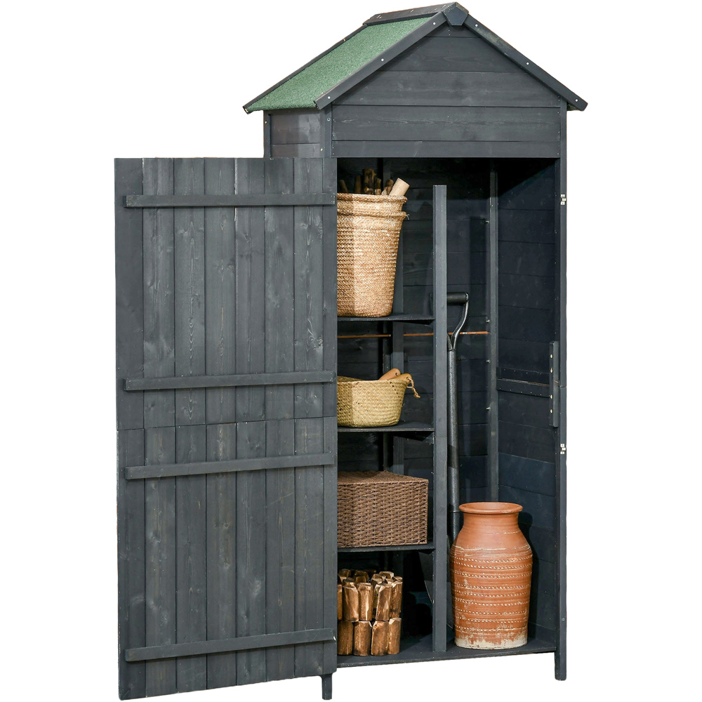 Outsunny 4 Tier Grey Wooden Garden Storage Shed with 3 Shelves Image 1
