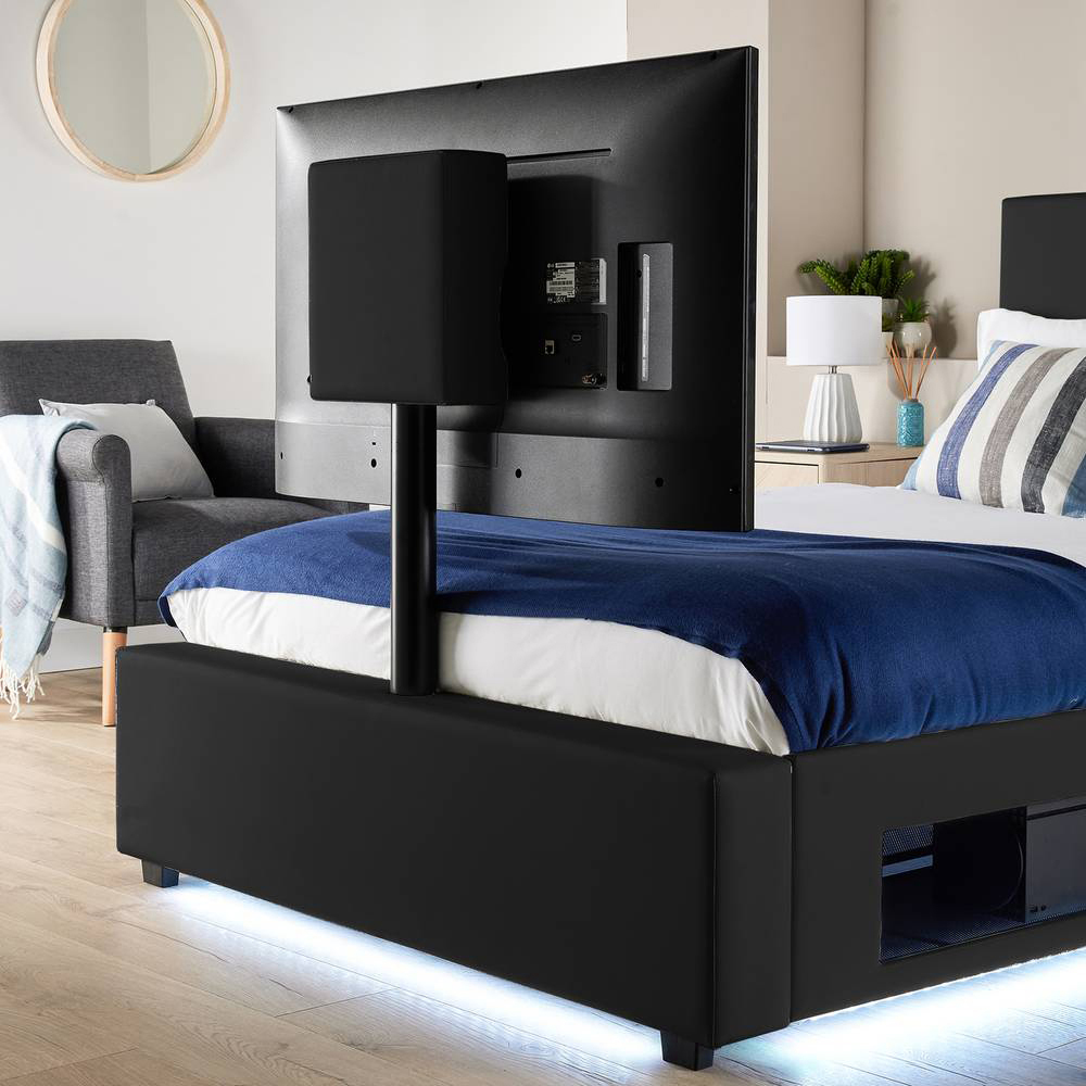 XR Living Ava Small Double Black PU Upholstered TV Bed with Underbed Lights Image 2